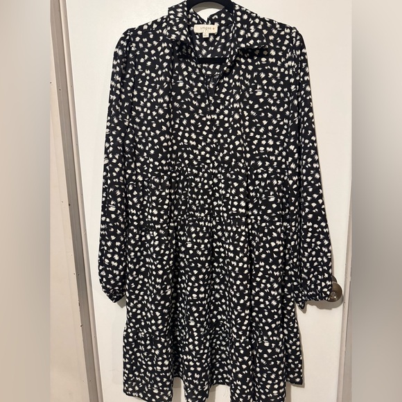 Umgee Black Midi Dress with White Spot Print - Picture 2 of 4